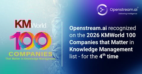 Openstream.ai is excited to be included on the 2025 KMWorld 100 Companies that Matter in Knowledge Management list for the 3rd consecutive year!